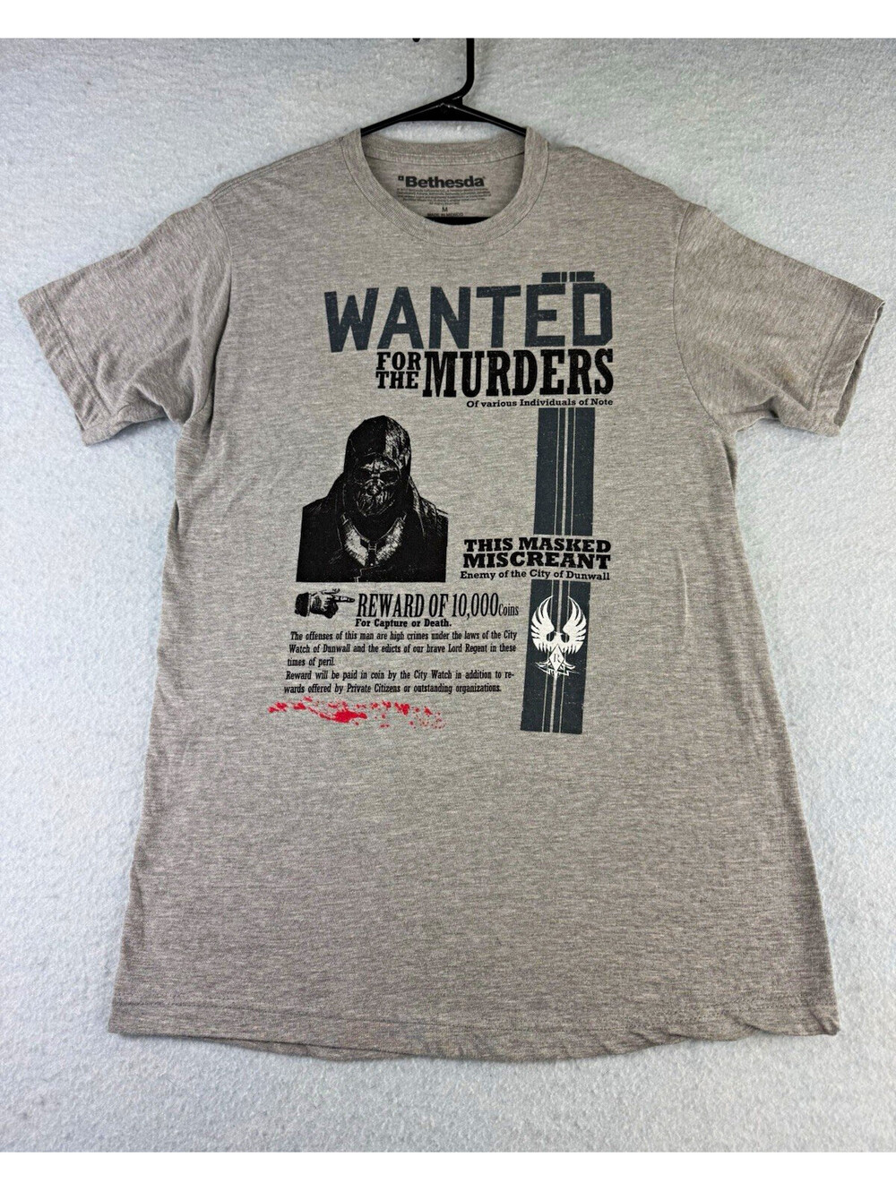 Bethesda Dishonored "Wanted for the Murders" Graphic Crew Neck Tee Gray M